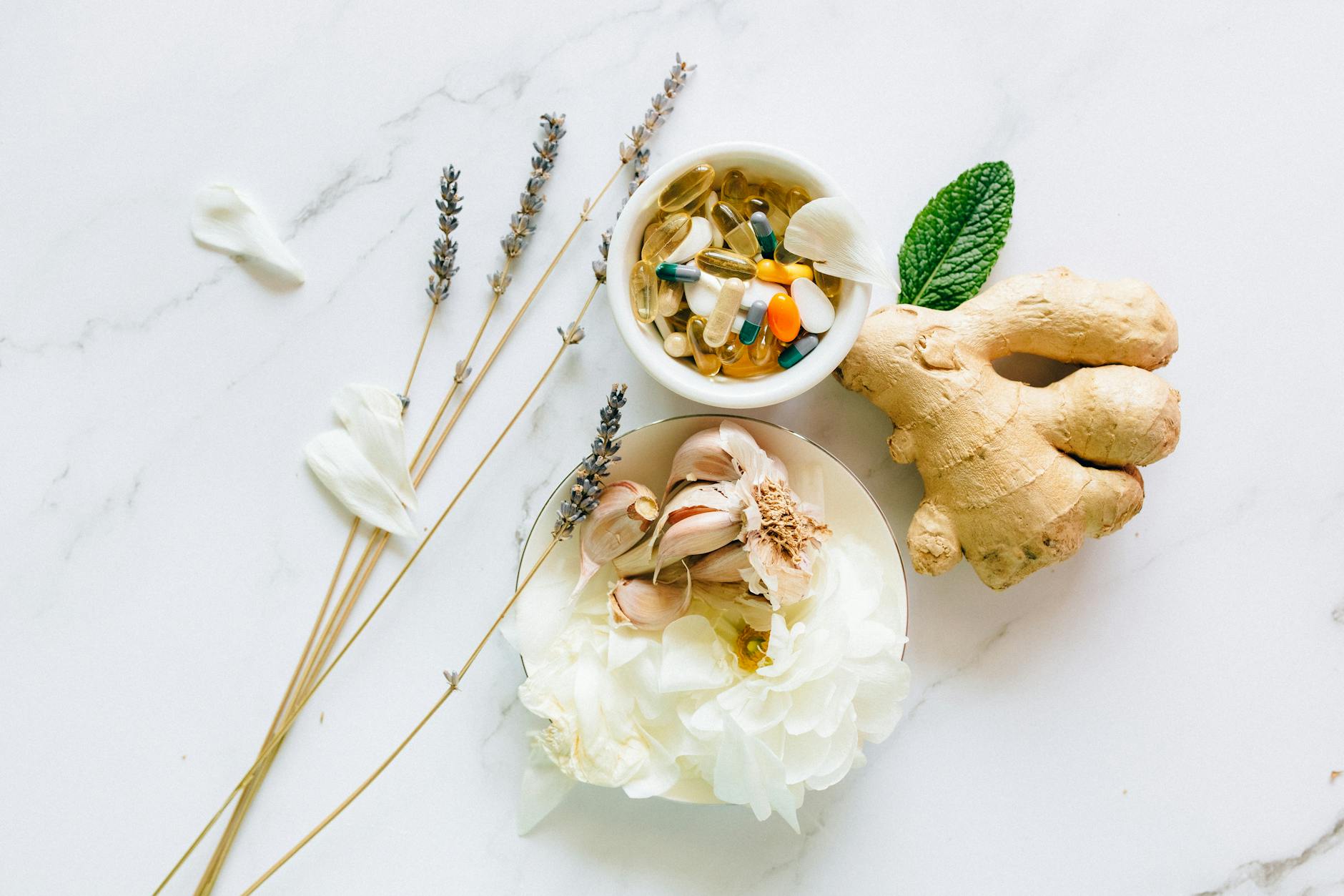 flat lay photo of alternative medicines